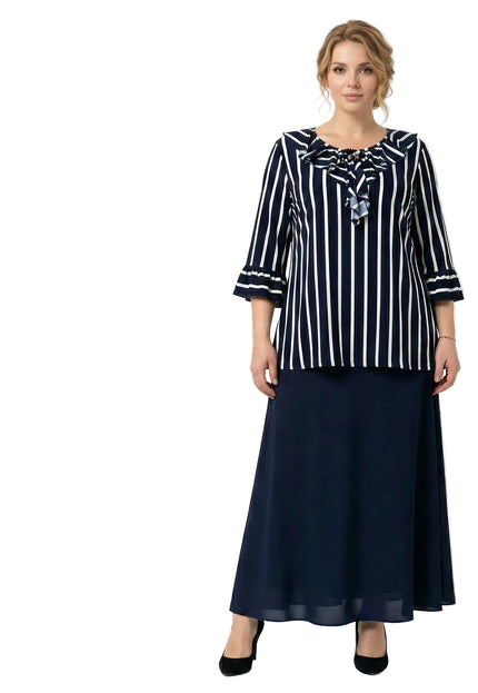 Официална макси туника на райе с връзки и 7/8 ръкав