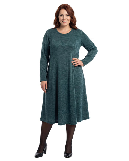 Елегантна разкроена рокля в масленозелен меланж