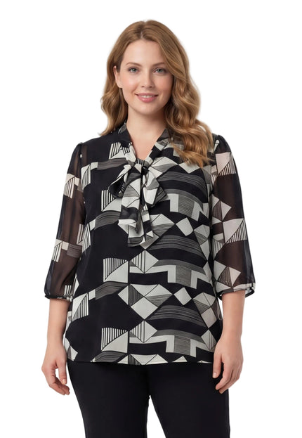 Официална черна макси туника с панделка и 7/8 ръкав