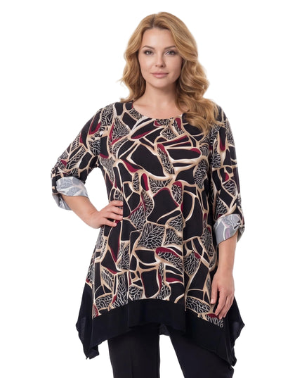 Елегантна разкроена макси туника с абстрактен вълнообразен принт