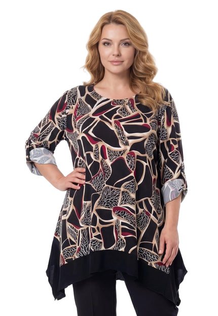 Елегантна разкроена макси туника с абстрактен вълнообразен принт