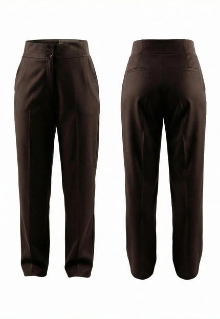 Елегантен кафяв панталон с висока талия и копчета големи размери