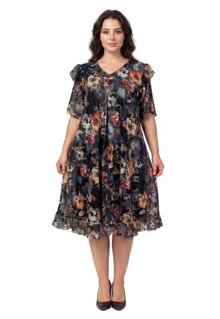 Официална разкроена рокля от шифон на цветя с еластична подплата