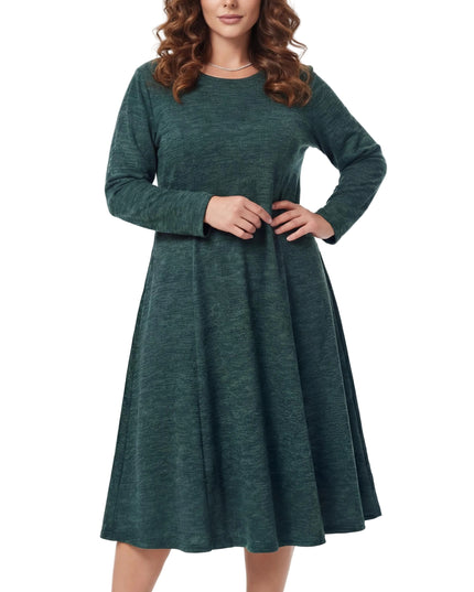 Елегантна разкроена рокля в масленозелен меланж