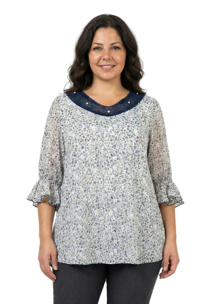 Официална бяла макси туника на цветя с перли и тюл