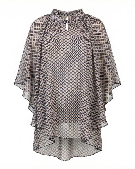 Ефирна шифонена туника с геометричен принт и пончо ефект в големи размери