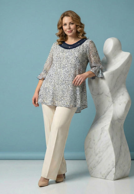 Официална бяла макси туника на цветя с перли и тюл