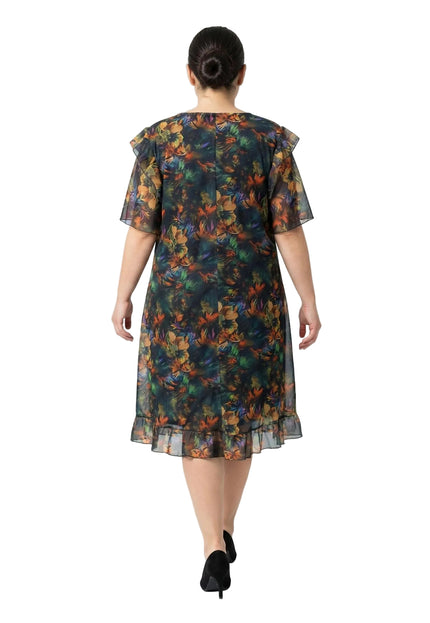 Официална макси рокля от цветен шифон с ефектен ръкав