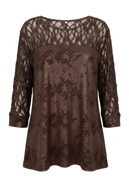 Официална макси туника с ефектна дантела в кафяво