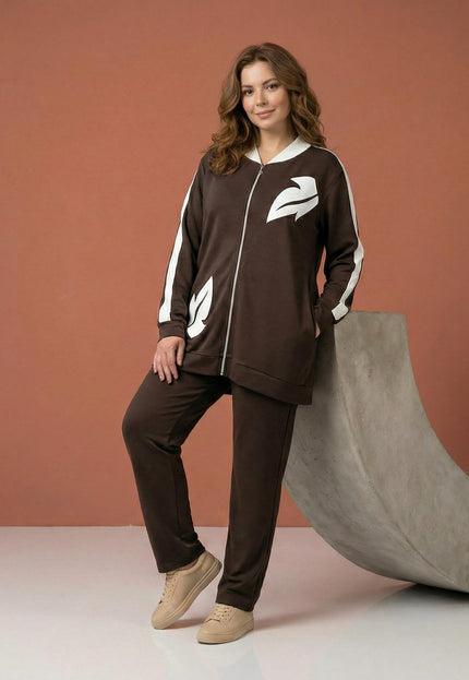 Ежедневен дамски макси комплект от две части в кафяво