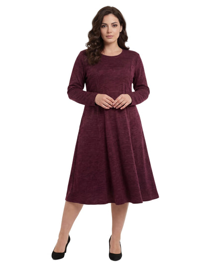 Елегантна разкроена рокля Бордо Меланж в големи размери