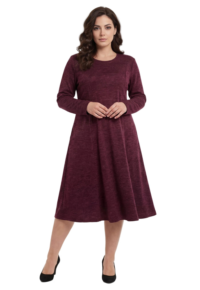 Елегантна разкроена рокля Бордо Меланж в големи размери
