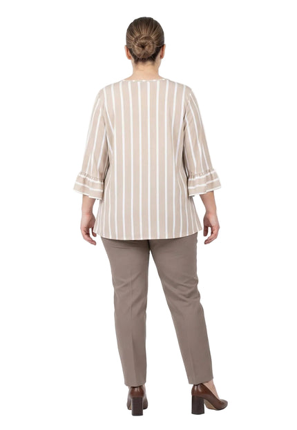 Официална разкроена туника на райе в бежово и бяло