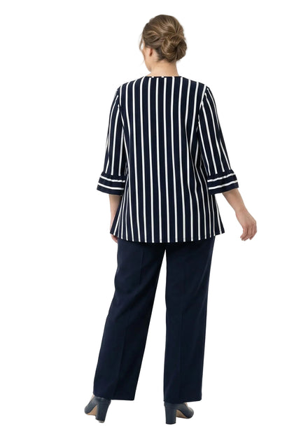 Официална макси туника на райе с връзки и 7/8 ръкав