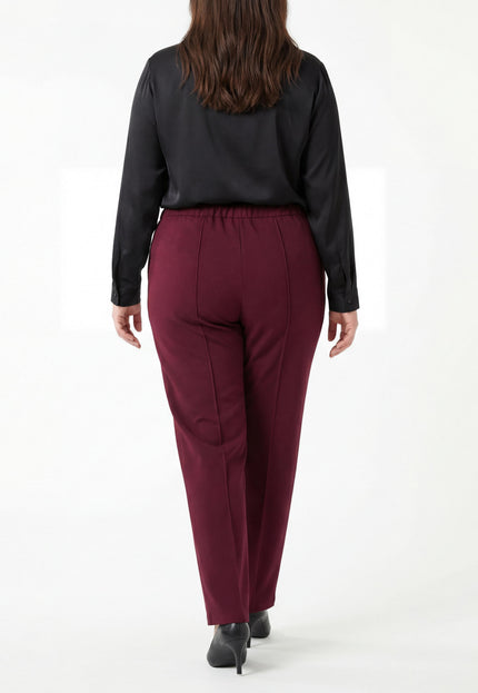 Pantaloni eleganți de damă, croi drept, culoarea bordo (Mărimi mari)