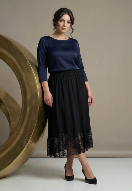 Официална черна макси пола с дантела