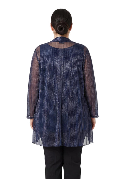 Set elegant de damă, de ocazie, cu tunică și vestă, bleumarin cu sclipici