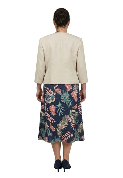 Елегантен дамски костюм от рокля на цветя и бежово сако големи размери