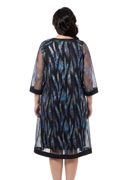 Rochie lungă de ocazie cu efect de două piese, șifon și piele ecologică, bleumarin