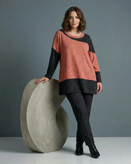 Асиметрична зимна туника в корал и графит голям размер