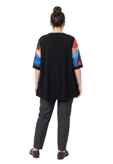 Официална разкроена туника с асиметричен шифон и цветен принт