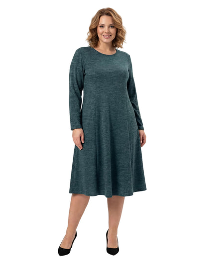 Елегантна разкроена рокля в масленозелен меланж