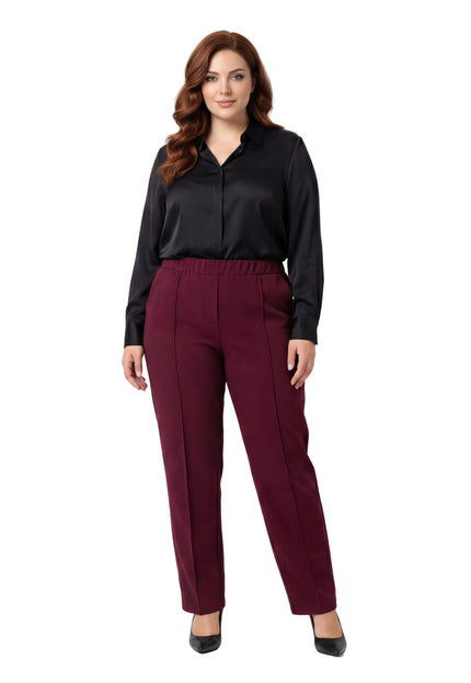 Pantaloni eleganți de damă, croi drept, culoarea bordo (Mărimi mari)
