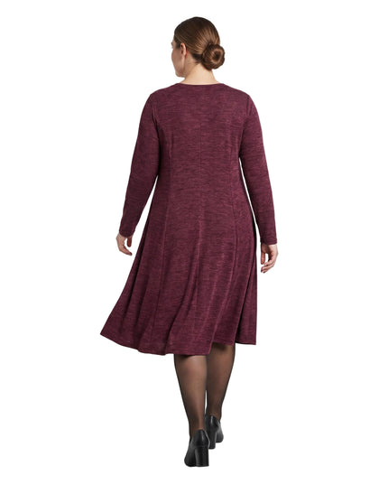 Елегантна разкроена рокля Бордо Меланж в големи размери