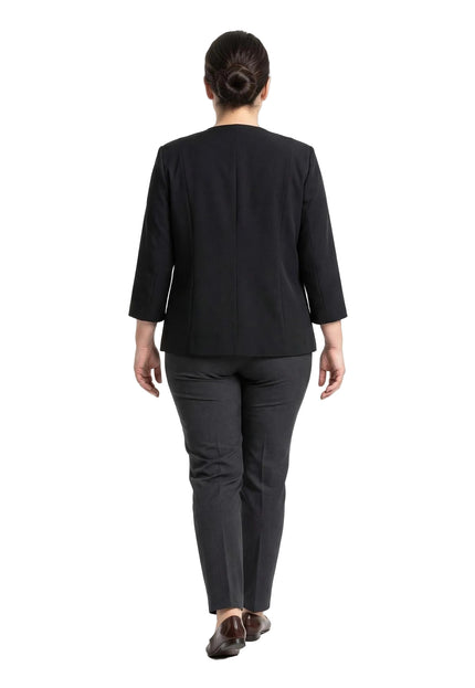 Елегантно черно сако големи размери с акцент роза