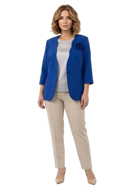 Официално дамско сако големи размери в кралскосин цвят с роза