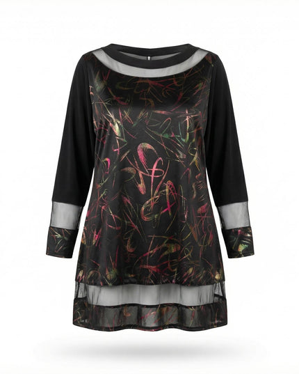 Официална туника с тюл и акценти от еко кожа в черно