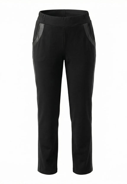 Pantaloni negri office cu bandă laterală din piele ecologică, mărimi mari