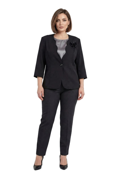 Елегантно черно сако големи размери с акцент роза