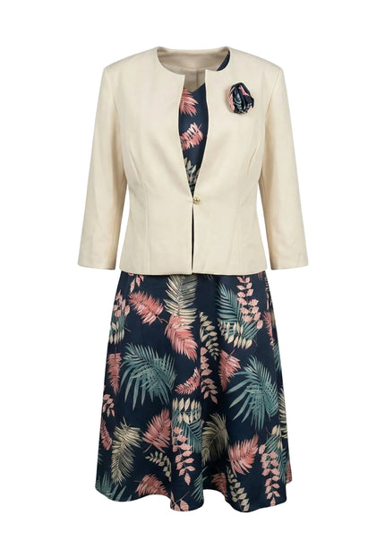 Елегантен дамски костюм от рокля на цветя и бежово сако големи размери