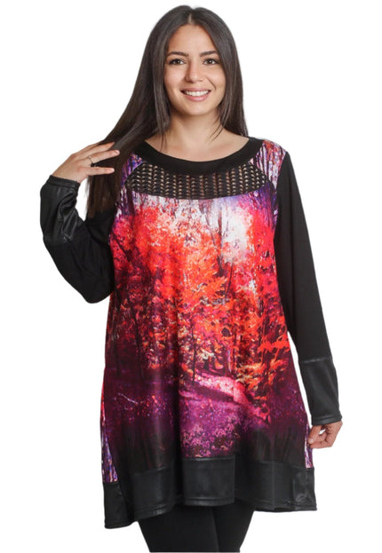 Ефектна туника с есенни мотиви – С еко кожа и мрежа - Maxi Market