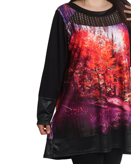 Ефектна туника с есенни мотиви – С еко кожа и мрежа - Maxi Market