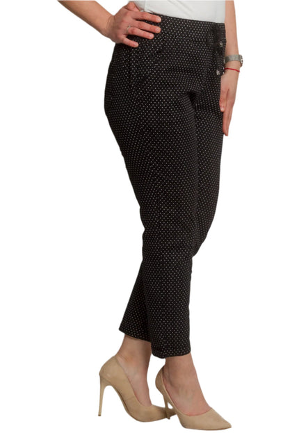 Елегантен черен макси панталон на бели точки и еластична талия - Maxi Market