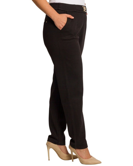 Елегантен черен панталон с висока талия в големи размери - Maxi Market