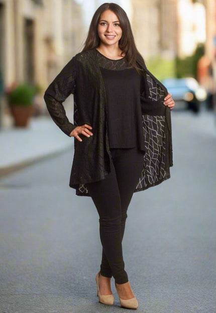 Елегантен комплект от две части с жилетка и топ в големи размери - Maxi Market