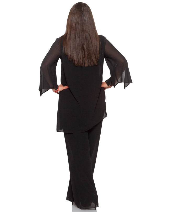 Elegant Plus-Size Formal Set - Black Tunic & Pants - Viscose Blend