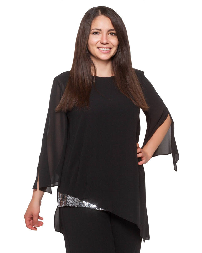 Elegant Plus-Size Formal Set - Black Tunic & Pants - Viscose Blend