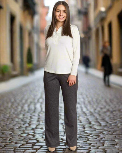 Pantaloni eleganți cu nasturi decorativi în mărimi mari