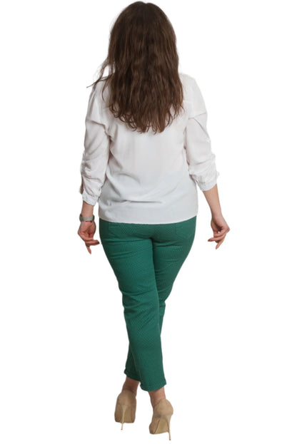 Елегантен зелен макси панталон на черни точки и еластична талия - Maxi Market