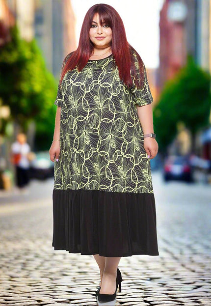 Елегантна дамска рокля 3XL,4XL,5XL - Флорална шарка - Maxi Market