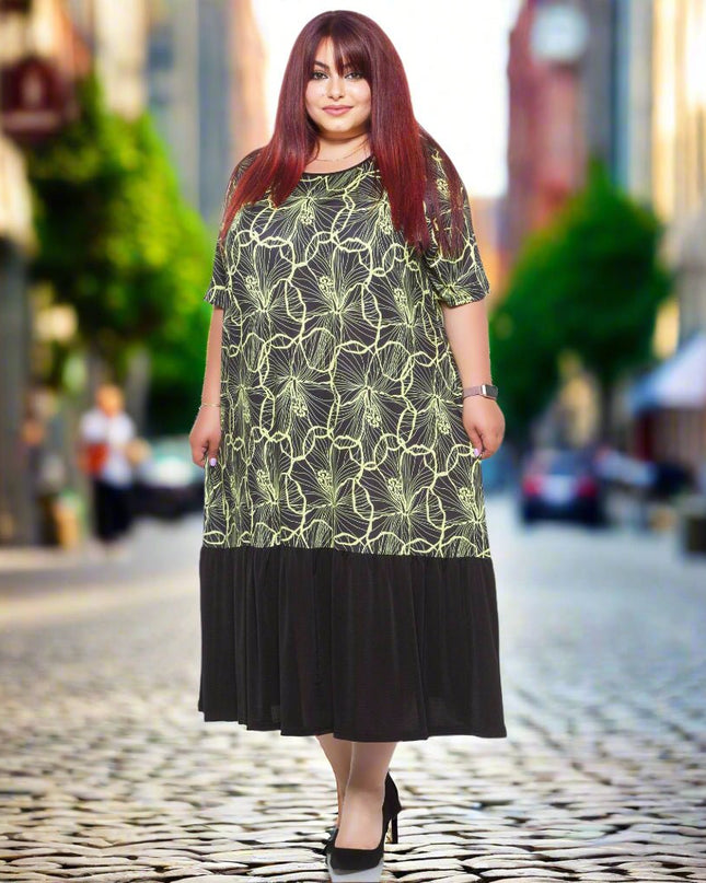 Елегантна дамска рокля 3XL,4XL,5XL - Флорална шарка - Maxi Market