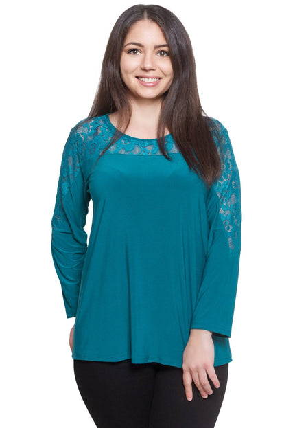 Елегантна дамска туника в - петролен цвят - официална - есен - зима - в макси размери - произведено в България - Maxi Market