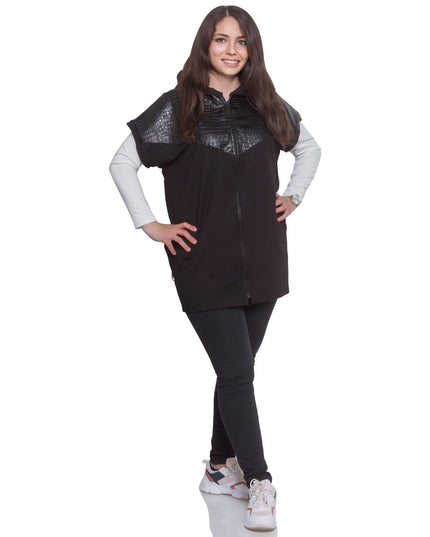 Plus Size Women’s Black Fall-Winter Cardigan with Zipper