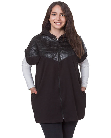Plus Size Women’s Black Fall-Winter Cardigan with Zipper