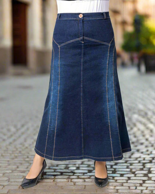 Fustă lungă din denim - Material elastic - XL-7XL