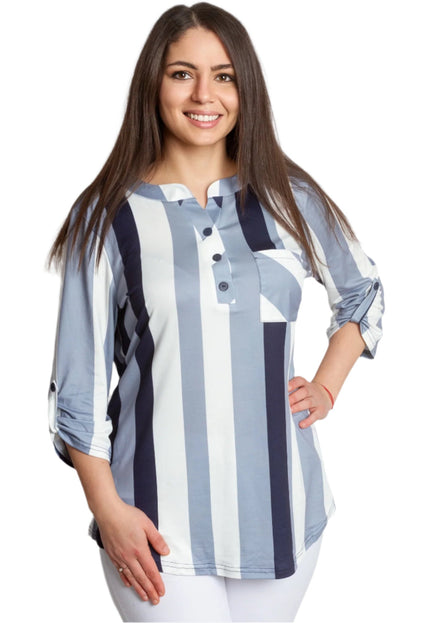 Елегантна макси риза на райе с джобче и 3/4 ръкави - Maxi Market